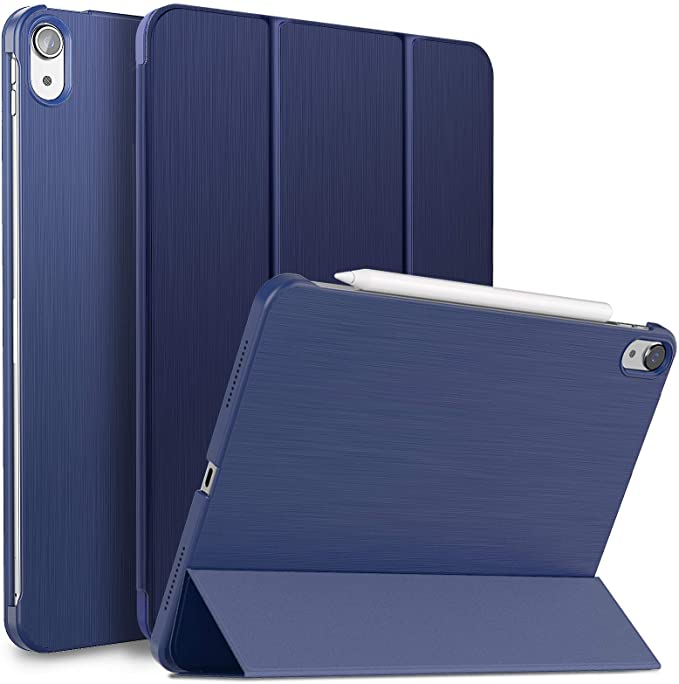 Supveco Case for iPad Air 4th Generation 2020, Ultra Slim Lightweight Trifold Stand Smart Cover, Brush Texture Hard PC Back Shell with Auto Wake/Sleep, for iPad Air 10.9 Inch, Dark Blue